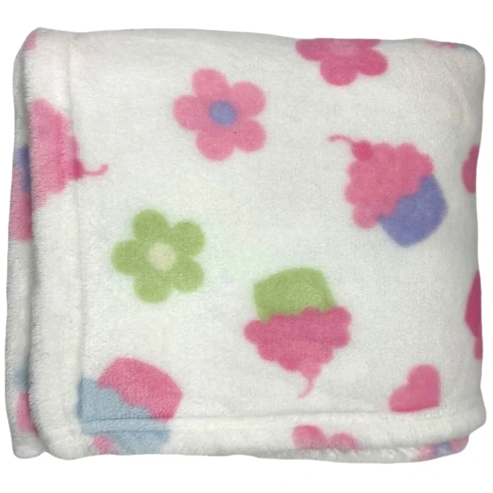 White Pink Purple‎ Green Cupcake Flower Baby Girl Blanket Soft Fleece Unbranded